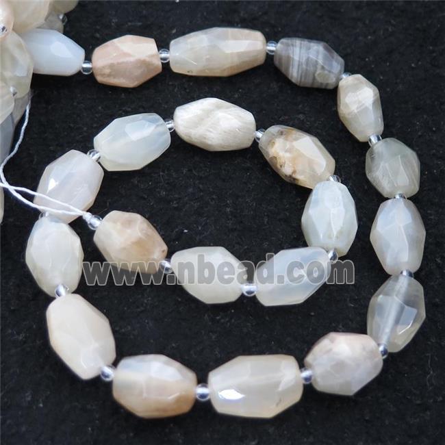 white MoonStone beads, faceted barrel, A-grade