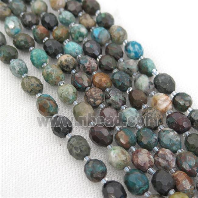 Chrysocolla beads, faceted barrel