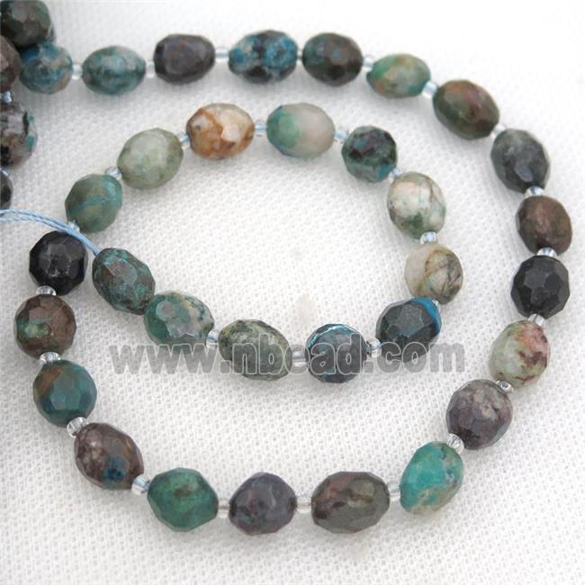 Chrysocolla beads, faceted barrel