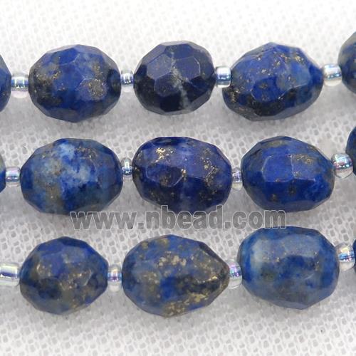 blue Lapis beads, faceted barrel