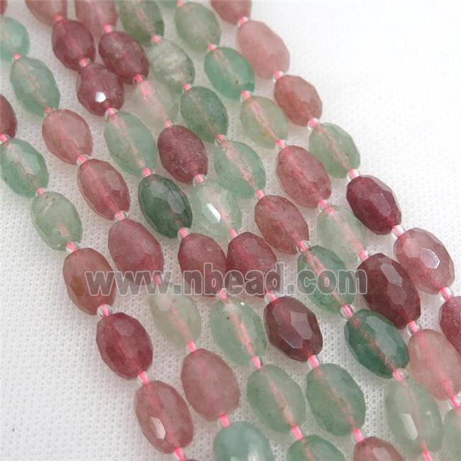 Strawberry Quartz beads, mix color, faceted barrel