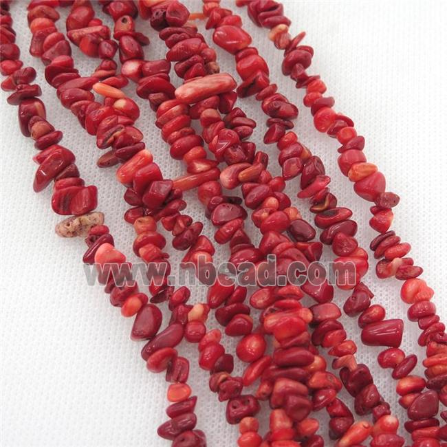 red coral chip beads
