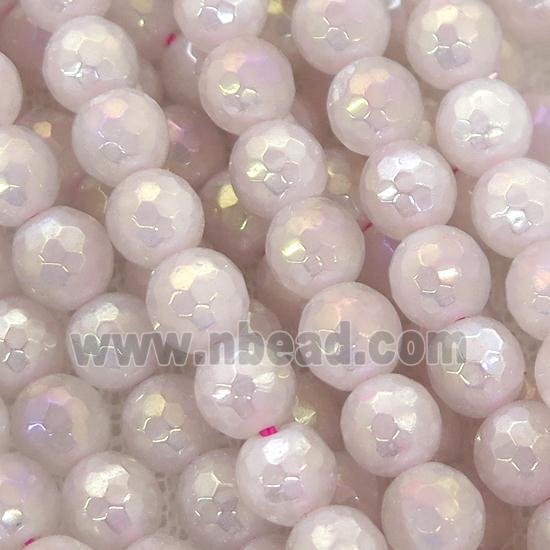 Rose Quartz beads, faceted round, AB-color electroplated