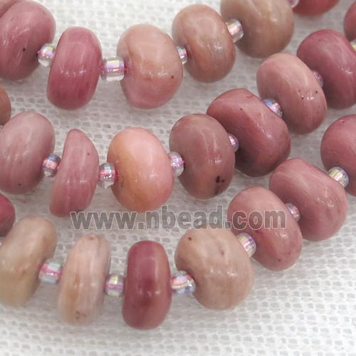pink wooden jasper rondelle beads