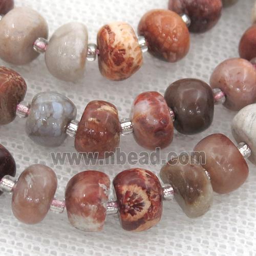 red Coral Fossil rondelle beads