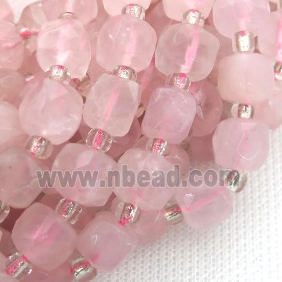 Rose Quartz Beads, faceted cube