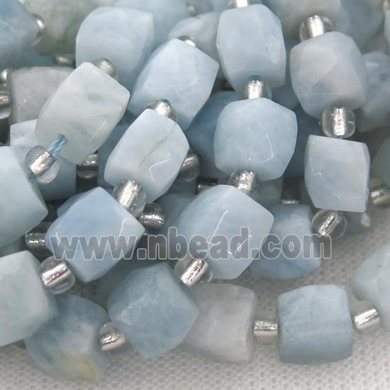 blue Aquamarine Beads, faceted cube