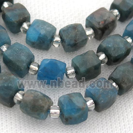 blue Apatite Beads, faceted cube