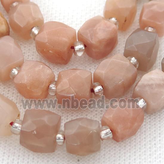 peach MoonStone Beads, faceted cube