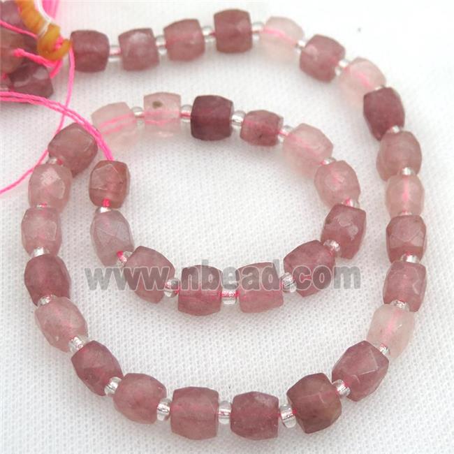 Strawberry Quartz Beads, faceted cube
