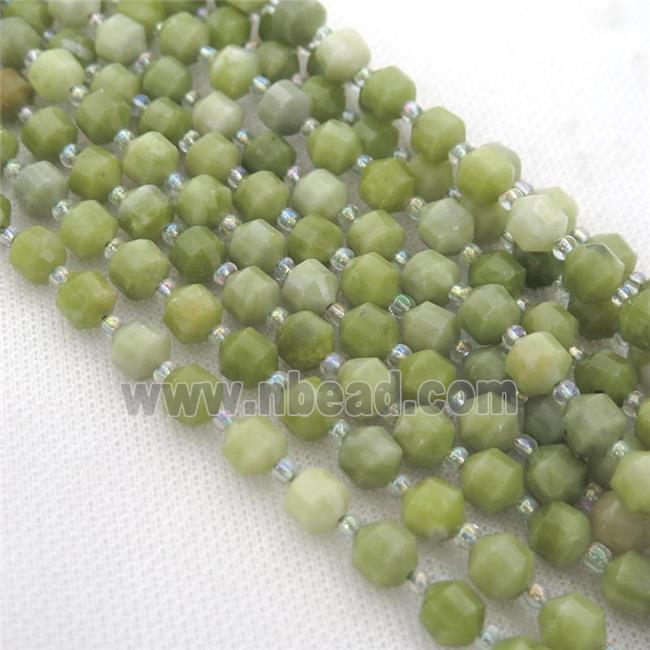 Green Chinese Nephrite Jade Bullet Beads