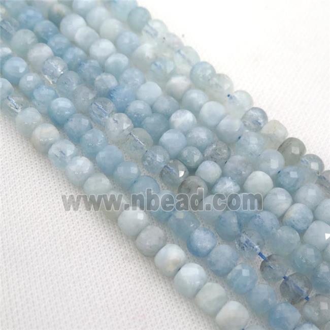blue Aquamarine Beads, faceted cube