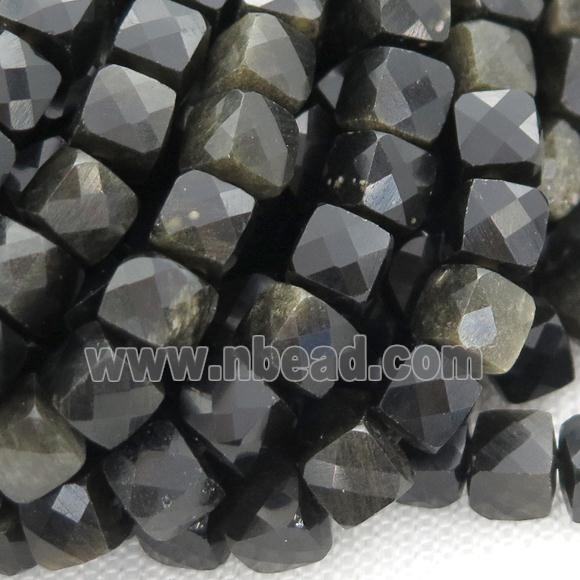 Obsidian Beads, faceted cube