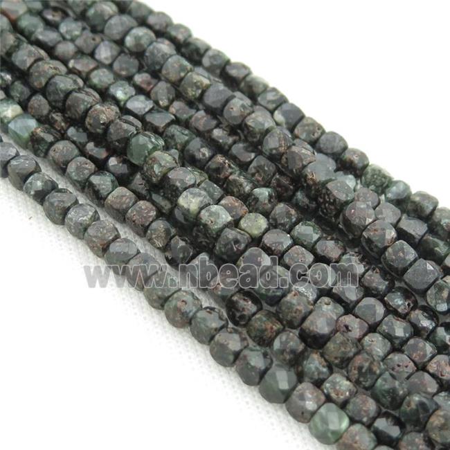 green Charoite Beads, faceted cube