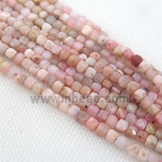 pink Opal Beads, faceted cube