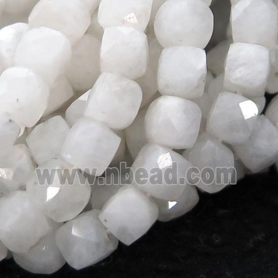 white MoonStone Beads, faceted cube