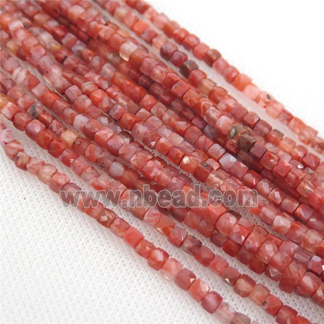 red Carnelian Agate Beads, faceted cube