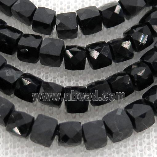 black Tourmaline Beads, faceted cube