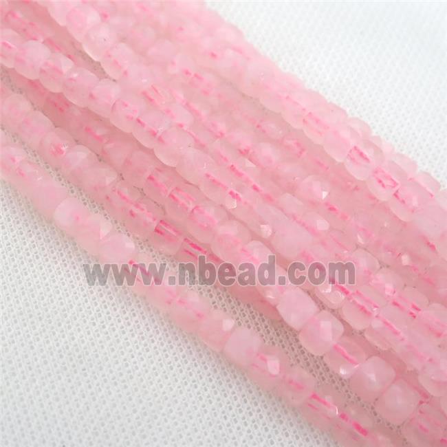 Rose Quartz Beads, pink, faceted cube