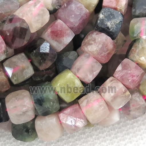 multicolor Tourmaline Beads, faceted cube