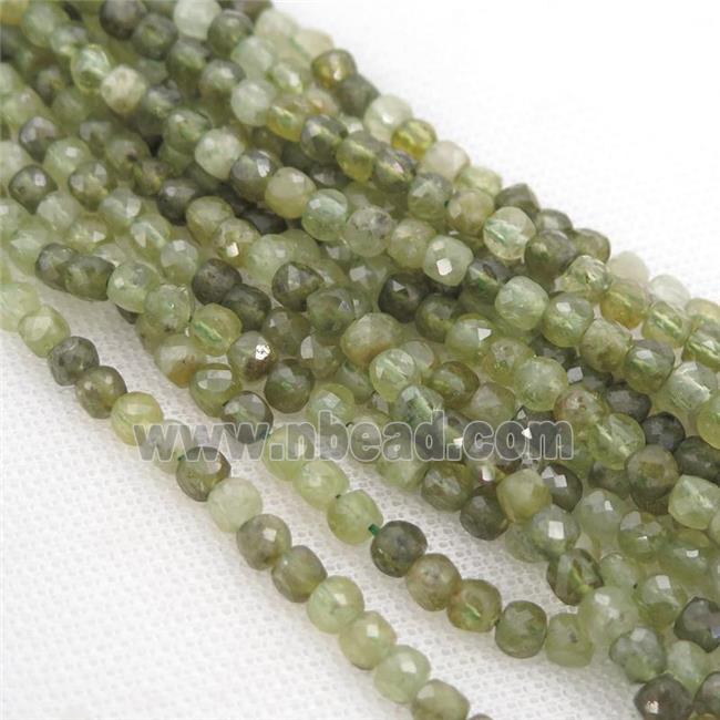 green Garnet Beads, faceted cube