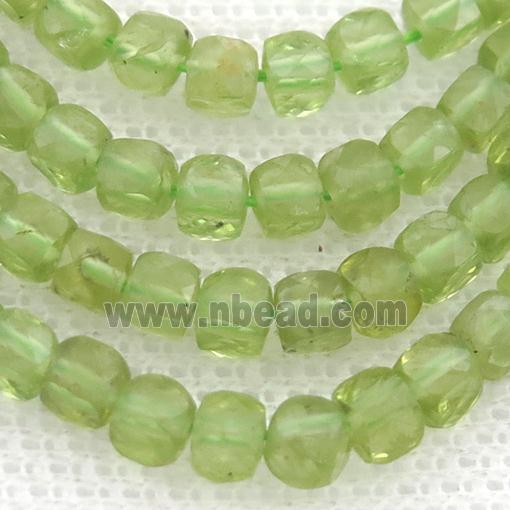 green Peridot Beads, faceted cube