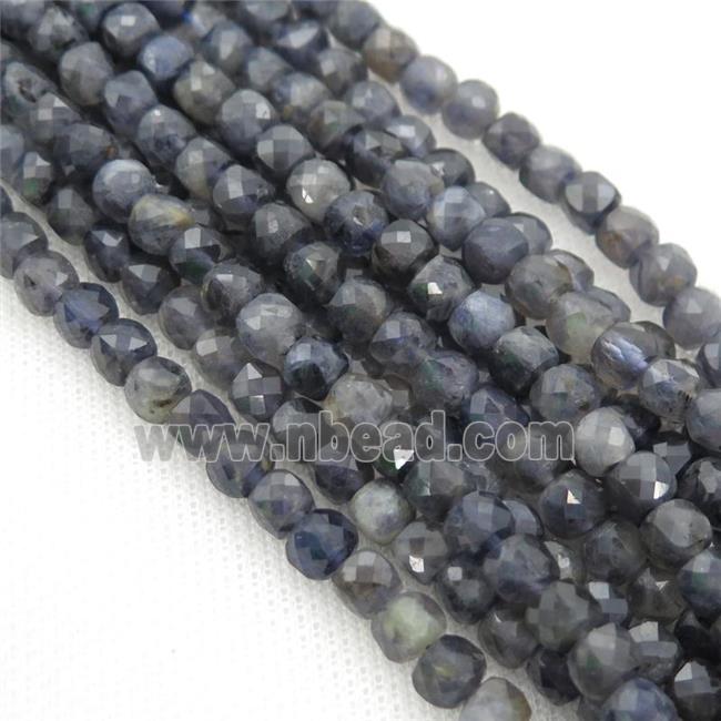 Iolite Beads, faceted cube