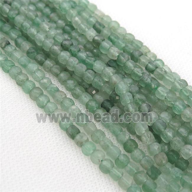 green Strawberry Quartz Beads, faceted cube