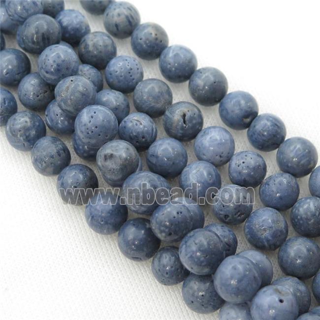 blue Coral Fossil Beads, round