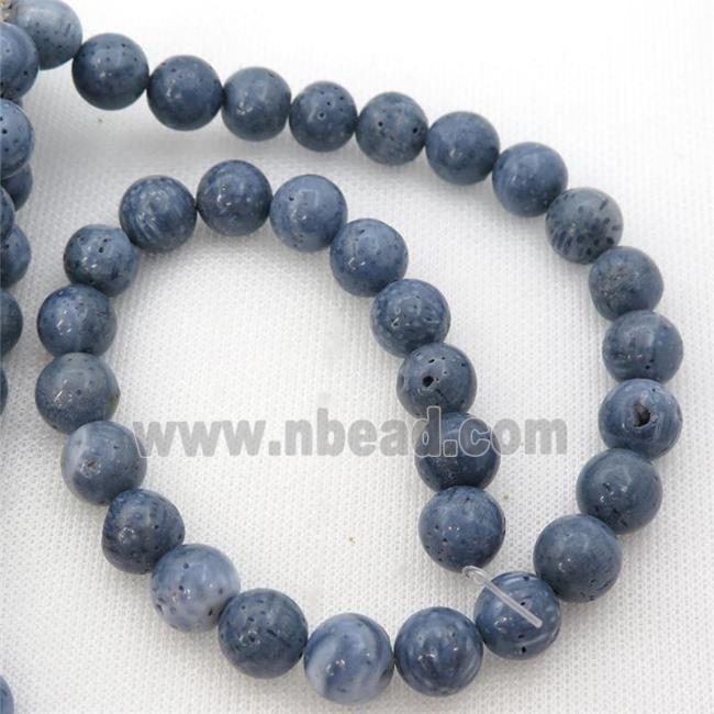 blue Coral Fossil Beads, round