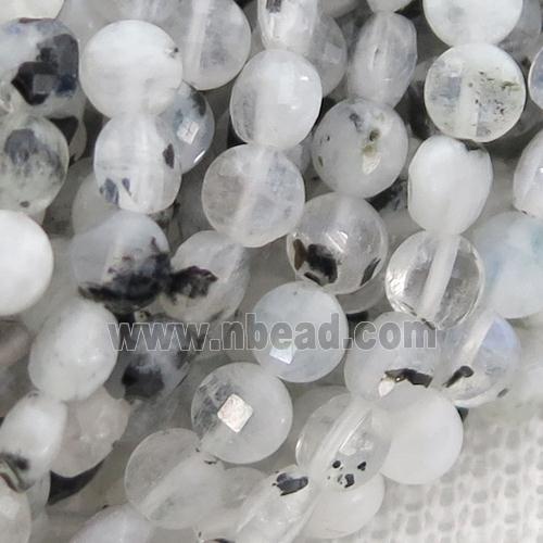 white MoonStone Beads, faceted coin