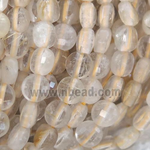 gold Rutilated Quartz Beads, faceted coin