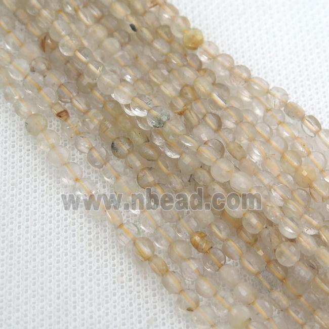 gold Rutilated Quartz Beads, faceted coin
