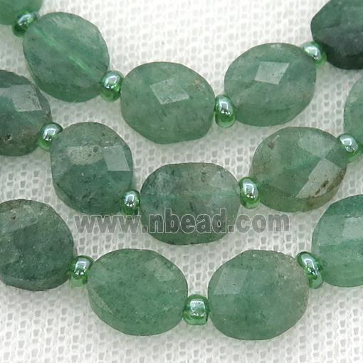 green Strawberry Quartz Beads, faceted oval