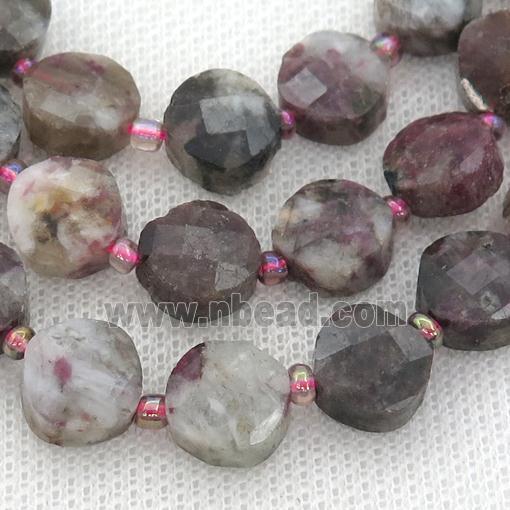 pink Tourmaline Beads, faceted coin