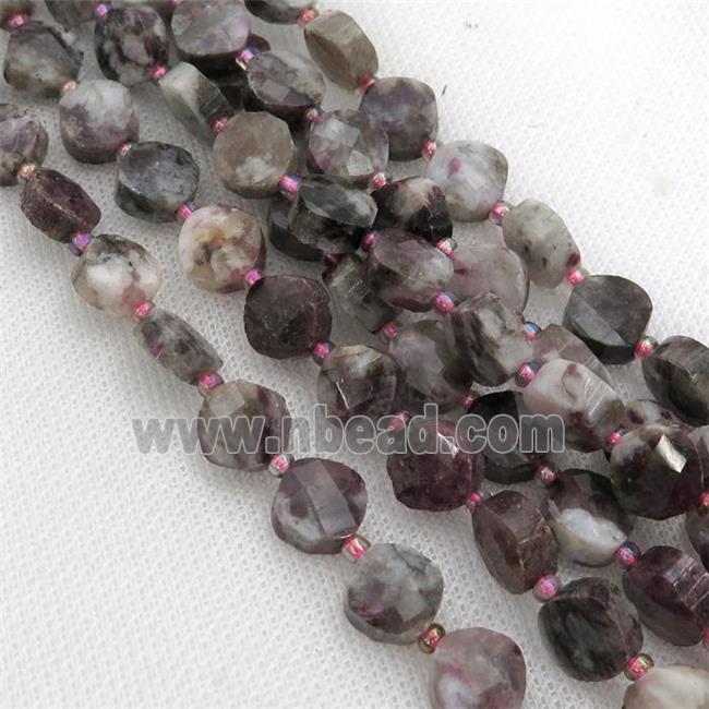 pink Tourmaline Beads, faceted coin