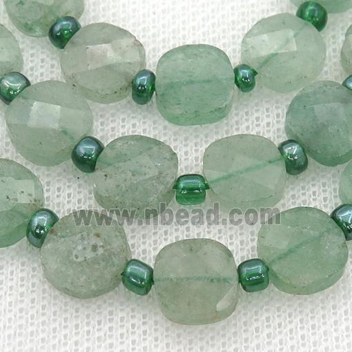 green Strawberry Quartz Beads, faceted square