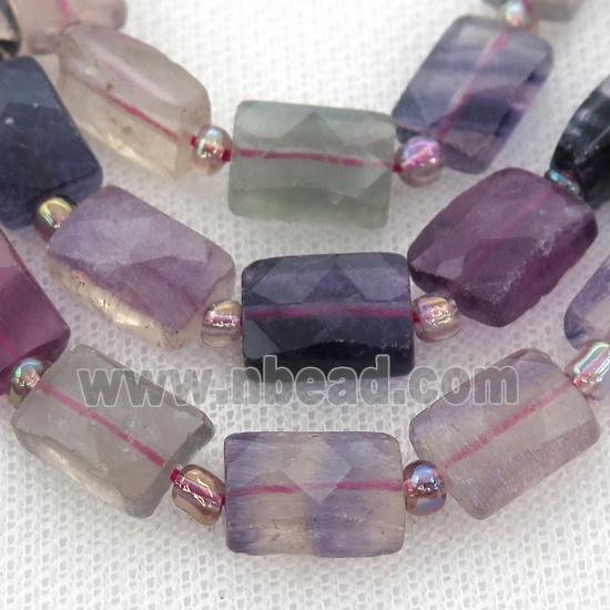 multicolor Fluorite Beads, faceted rectangle