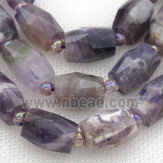 dogtooth Amethyst Beads, faceted barrel