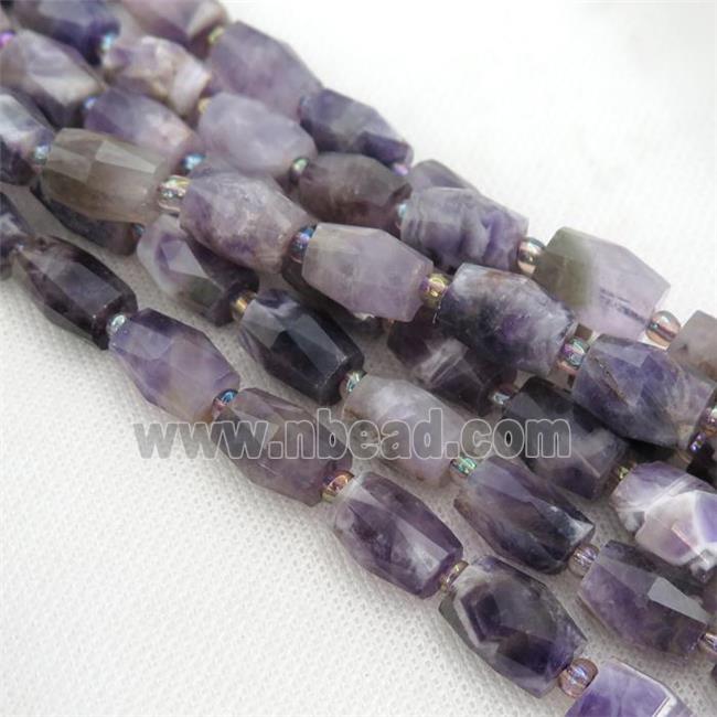 dogtooth Amethyst Beads, faceted barrel
