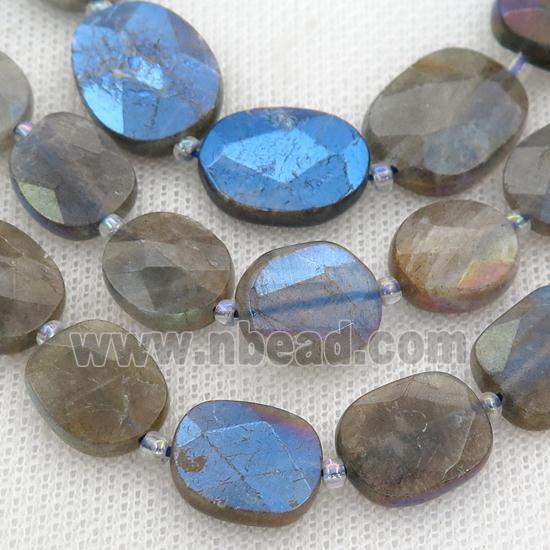 Labradorite Beads, faceted oval, electroplated