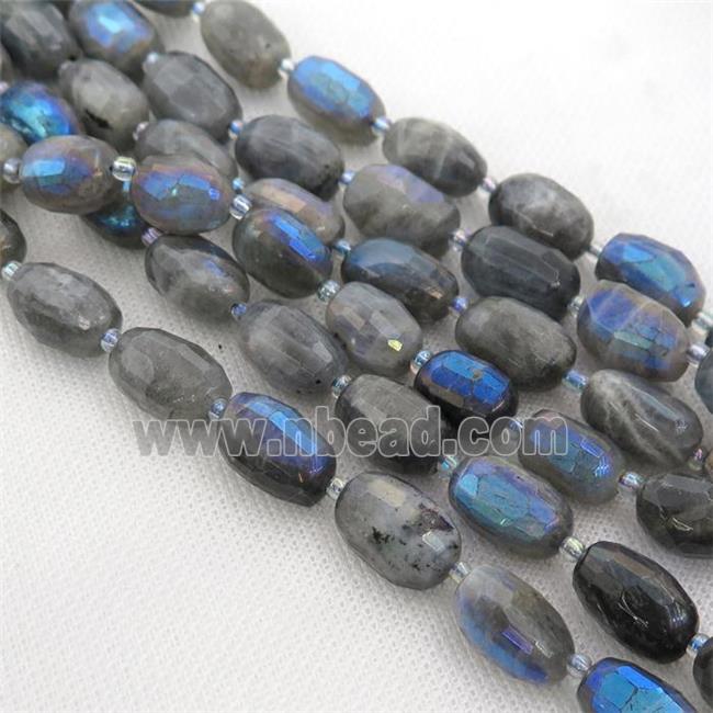 Labradorite Beads, faceted barrel, electroplated