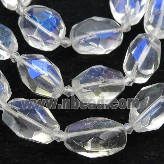 Clear Quartz Beads, faceted barrel, electroplated