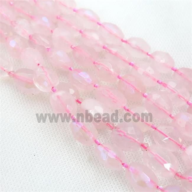 Rose Quartz Beads, faceted barrel, electroplated