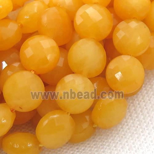 Orange Chinese Honey Jade Beads Faceted Coin Dye
