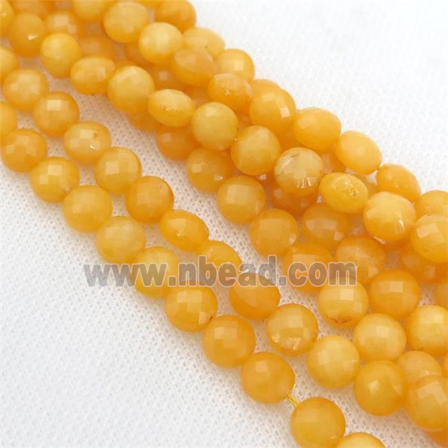 Orange Chinese Honey Jade Beads Faceted Coin Dye