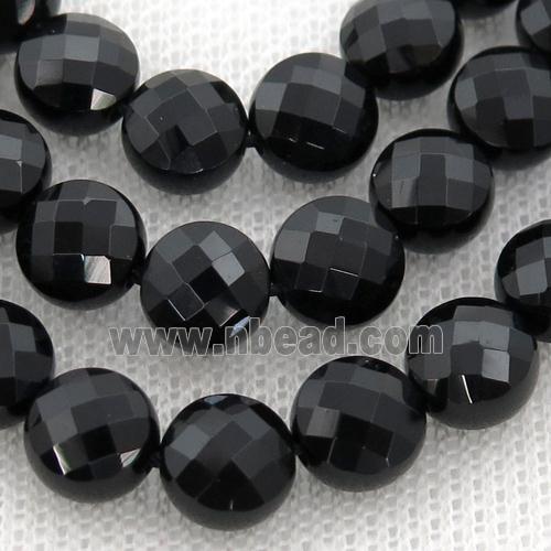 black Onyx Agate Beads, faceted coin