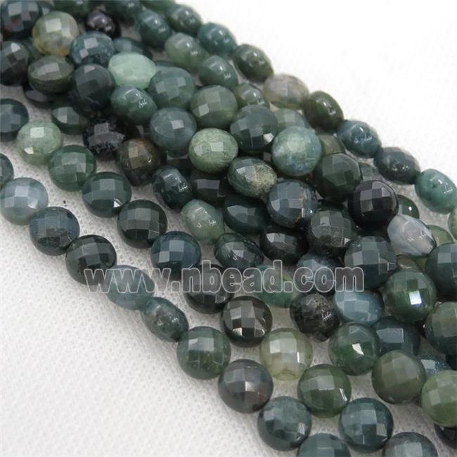 green Moss Agate Beads, faceted coin
