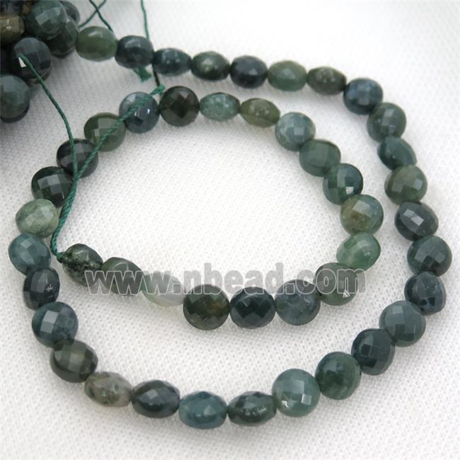 green Moss Agate Beads, faceted coin