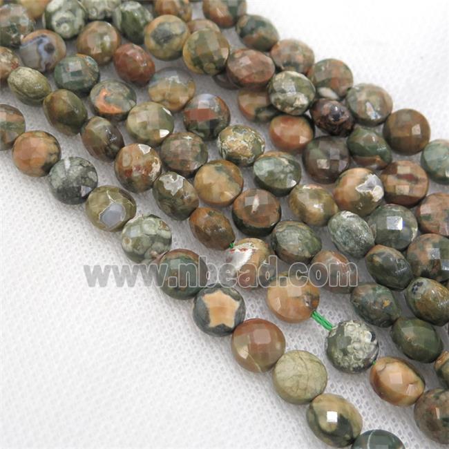 green Rhyolite Beads, faceted coin